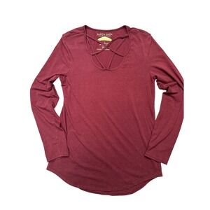 Earth Yoga Organic Cotton Bamboo Strappy Long Sleeve Top Size L Sustainable Wine